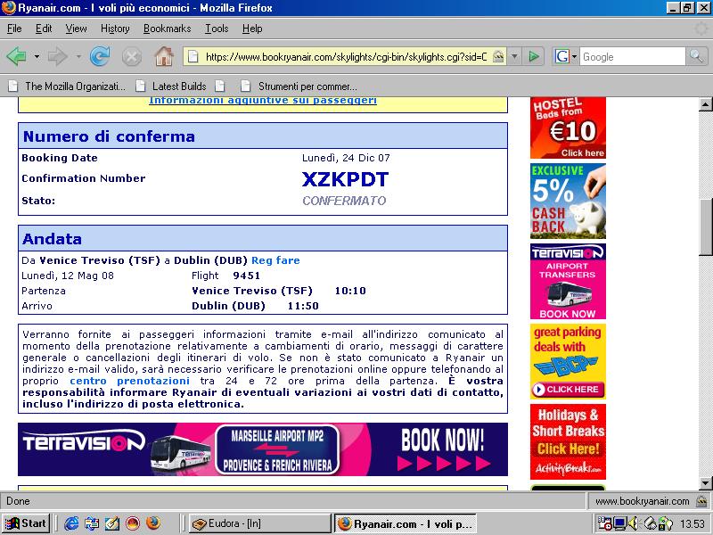Conferma ryanair -volo per dublino