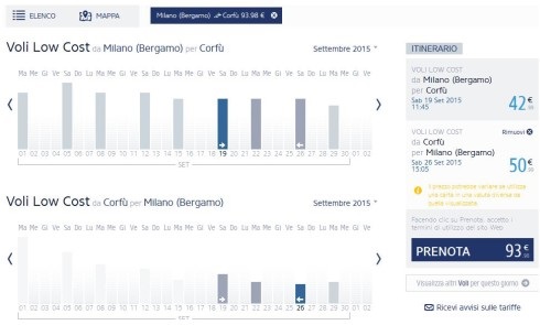 esempio offerta volo economico per Corfu'