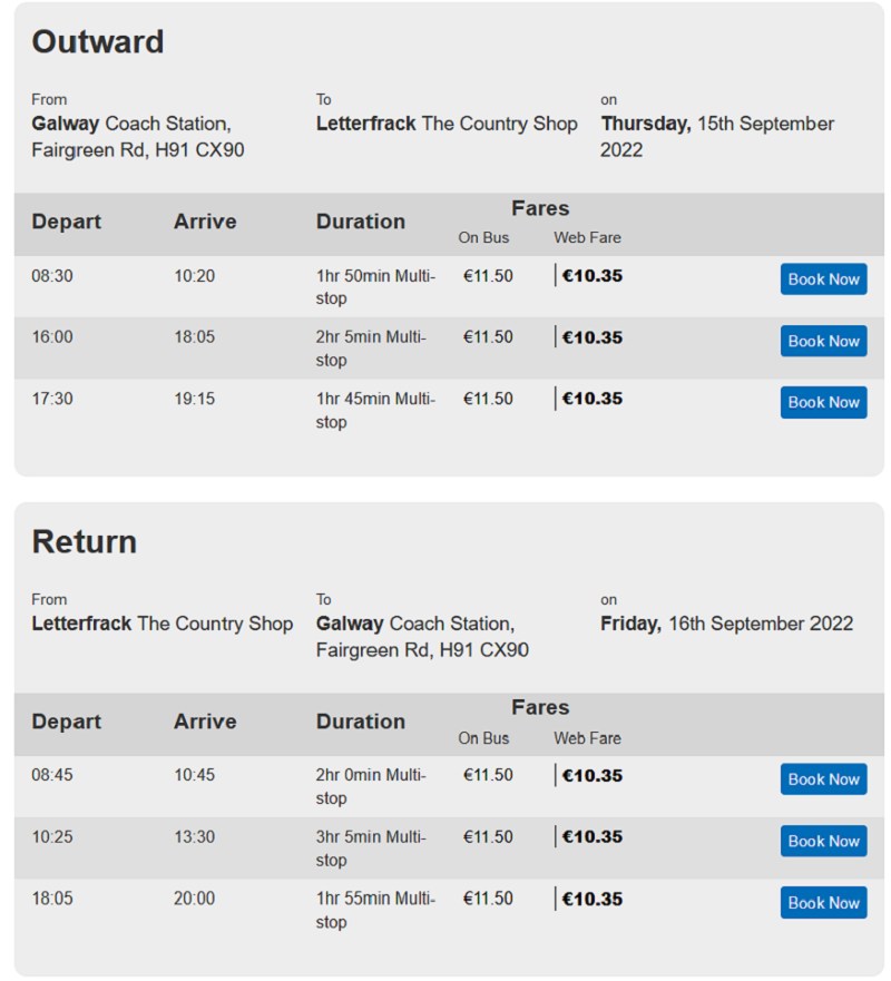 orari e prezzi bus per il Connemara da Galway