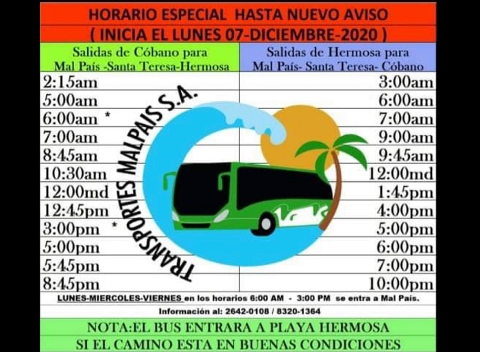 orari dei bus locali a Santa Teresa e Mal Pais